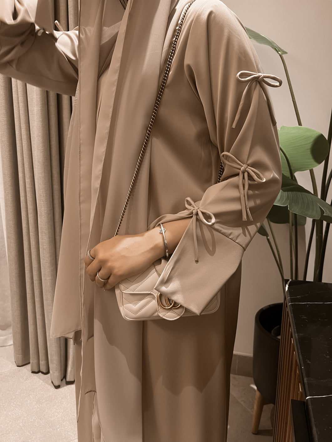 Bows Abaya in Beige
